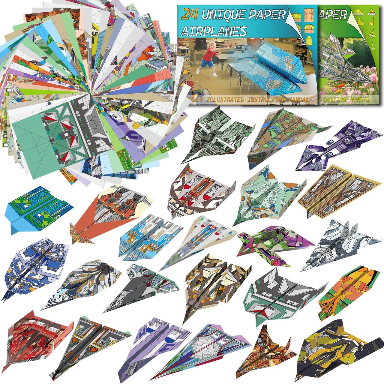 Elfew 48 Sheet Paper Airplane Kit for Kids Ages 6-8,8-12, Origami Paper Plane Kits for Boys, Crafts for Kids Activities, Origami Book, Airplane Toys Gifts for Boys and Girls